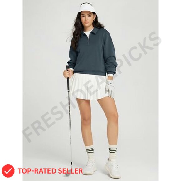 Modal Half-Zip Sweatshirt Relaxed Fit Pullover Pockets Y2K Chic Casual - Picture 5 of 7